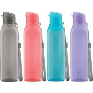 MILTON Sports Water Bottle Square Juice Box 4 Set 17 oz. Great for Juices Milk Smoothies Plastic Wide-Mouth Reusable Leak Proof Drink Bottle/Carton for School Bags Lunch Boxes Gym Flip Lid -BPA Free