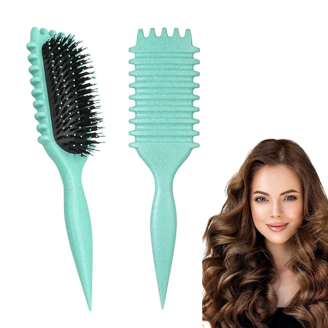 Curl Defining Brush For Curly Hair, Curly Hair Brush for Combing and Shaping Curls to Reduce Pulling and Curl Separation (4 Pack, Green)