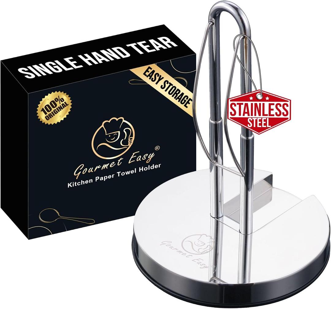 Single Hand Tear Paper Towel Holder, Anti-Slip Kitchen Towels Stand, Adjustable for Various Roll Sizes, Super Space Saver Foldable Stainless Steel Hand Towel Holder, Heavy Duty