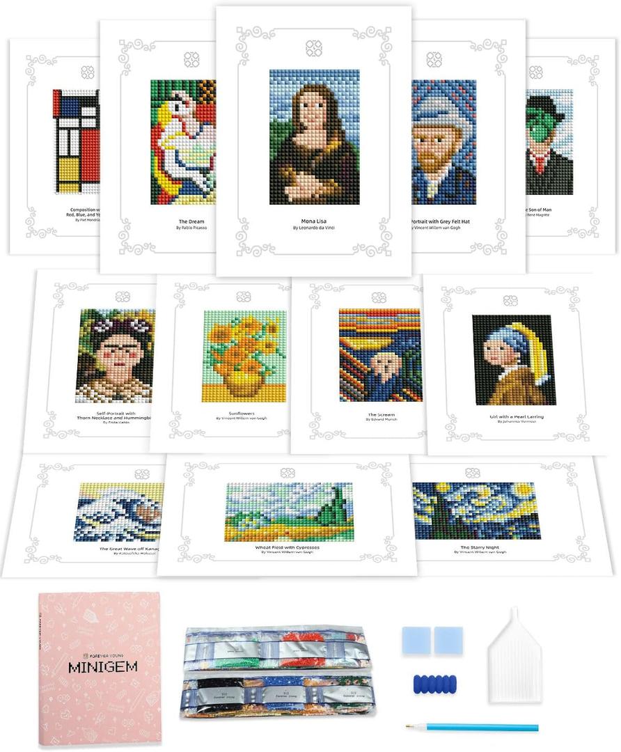 Minigem 12pcs Small Diamond Painting Kits Small Diamond Art Kits, Quick & Classic Mini Diamond Painting Kits for Beginners 1-Hour Painting, Postcard-Style Diamond Art Square Drill Pocket-Sized 5x7in