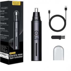 Ear and Nose Hair Trimmer for Men Women with Detachable Head, Professional Painless USB Rechargeable Nose Hair Trimmer, Powerful Motor and Washable Blades, Lightweight Black (Black Single-Piece)