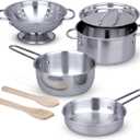 Melissa & Doug Stainless Steel Pots and Pans Pretend Play Kitchen Set for Kids (8 pcs)