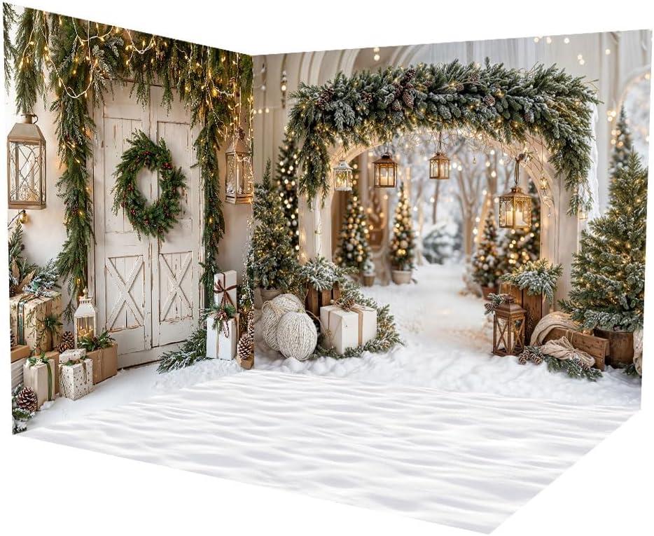 Christmas Photography Props Chris Photo Backdrops Winter Barn Door Backgrounds,10x8ft&10xx8ft&8x8ft