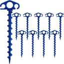 Tent Stakes Ground Anchors Screw in, 10 Pack Sand Stakes for Beach 9.4 Inch Heavy Duty Spiral Tent Pegs for Camping, Party, Hiking, Outdoor Decoration (10, Blue)