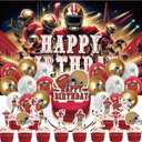 32Pcs San Francisco Team Birthday Decorations,Football Party Supplies with Backdrop,Cupcake Toppers,Cake Cupcake Toppers,Balloons for Boys Girls Party Decor
