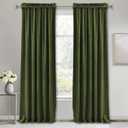RYB Home Olive Green Velvet Curtains 108 inches 2 Panels Set, Luxury Window Treatment Privacy Thermal Insulated Backdrops for Living Room Bedroom, 52 inch x 108 inches (52"W x 108"L (Pack of 2))