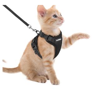 rabbitgoo Cat Harness and Leash for Walking, Escape Proof Soft Adjustable Vest Harnesses for Cats, Easy Control Breathable Reflective Strips Jacket, Black, XXS