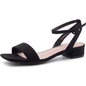 Shoe Land Women's Low Heels Dressy Sandals for 2025-1 Inch Chunky Block Short Heels | Square Open Toe with Adjustable Ankle Strap | Wedding & Party Heeled Sandals (8)