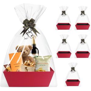 Xniseng [5pk Gift Basket empty To Fill, baskets for gifts empty, For Holiday, Birthday, Wedding, Christmas, Valentines, Thanksgiving, Easter, Halloween (red)