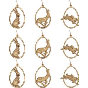 DN DECONATION Easter Hanging Ornaments Set, Vintage Gold Hollow Egg with Bunny in Motion Decor - Luxury Resin Farmhouse Spring Home & Wedding Decorations Set of 9, Easter Tree Gift (Brown Color)