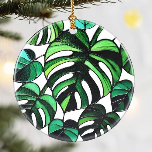 Christmas Ornaments, Dodosky 2.8in Ceramic Monstera Plant Ornament, Xmas Decor, Christmas Tree Ornaments, Xmas Decorations for Tree, Holiday Ornament, Gifts for Plant Lovers, Gifts for Women, Men