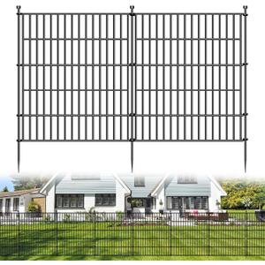 10 Panels No Dig Decorative Outdoor Garden Fence for Yard, 32 in(H) X 23.6 ft(L) Animal Barrier Fencing Rustproof Metal Wire Panel Border for Dog, Rabbits, and Patio Temporary Ground Stakes