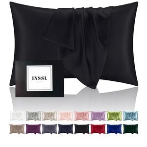 INSSL Silk Pillowcase f Women, Mulberry Silk Pillowcase for Hair and Skin and Stay Comfortable and Breathable During Sleep (Black, Standard)