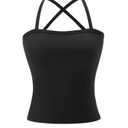 Women's Criss Cross Scoop Neck Spaghetti Strap Fitted Camisole Tops Large