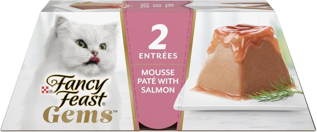 Fancy Feast Gems Pate Cat Food Mousse With Salmon and a Halo of Savory Gravy Cat Food - (Pack of 8) 4 oz. Boxes, BB Date:04/2026