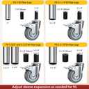 HOLKIE Caster Wheels Locking 4 Inch Expanding Stem Casters, Threaded Swivel Casters Set of 4 Heavy Duty Castors, Fit 1", 1-1/4", 1-2/5", 1-1/2",1-5/8" ID Stainless Steel Table, Cart, Furniture Legs