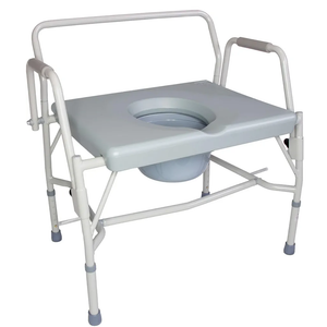 DMI Drop Arm Portable Toilet Commode, Extra-Wide Seat, 500 Pound Weight Capacity, Bucket with Lid Included, Adjustable Legs, Elderly Assistance Products, Grey