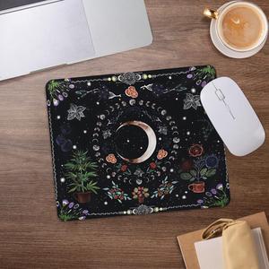 Boho Witchy Floral Moon Phase Mouse Pad, Vintage Boho Botanical Crescent Moon Moonlight Mousepad for Desk Home Office Dorm Computers Laptop Gaming Accessories, 8.7x7.1 Inch