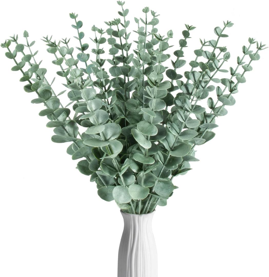 Sukh 24pcs Artificial Eucalyptus Stems - Faux Eucalyptus Branches Decor Fake Eucalyptus Plant artificial eucalyptus leaves for decoration Eucalyptus Bouquet Sprigs Leaves Flowers Greenery Wedding