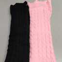 Shihanee 2 Pairs Winter Fleece Lined Leg Warmers for Women Warm Long Boot Socks Knit Thick Calf Warmers for Skating Walking (Black,Pink)