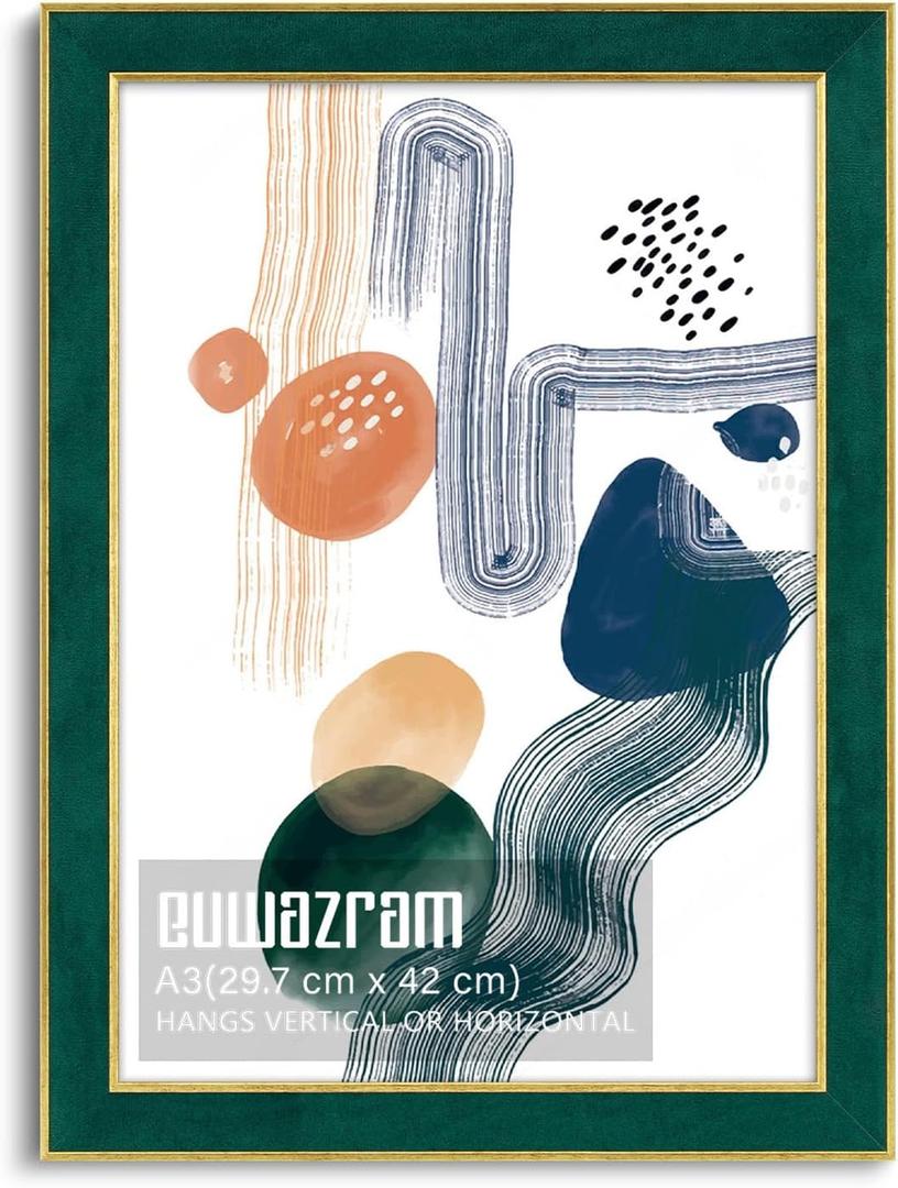 Suede A3 Frame - Single Frame, Elegant Green 11.69x16.54 inch Picture Frame, A3 Poster Frame for Artwork, Puzzles, Photos, Movie Posters, and Wall Display