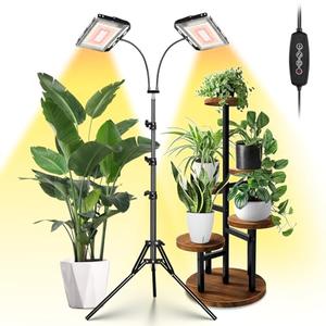 LBW Grow Lights for Indoor Plants, Full Spectrum Standing Plant Grow Light with 4/8/12H Timer, 6 Dimmable Levels, 68" Adjustable Tripod, Floor Grow Lamp for Large Indoor Plants, Dual Heads Plus