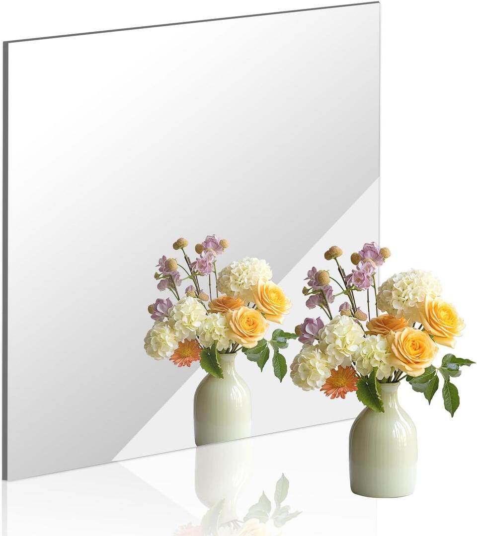 DARENYI 16x16 in Acrylic Mirror Sheet for Wall, 2.5mm Thick Unbreakable Non Glass Body Mirror Tile Self Adhesive Mirror Stickers Rectangular Wall Mirror for Bathroom Bedroom Home Gym Door Decor