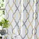 ugoutry 100% Blackout Curtains 96 Inches Long for Bedroom, Yellow Grey on White Moroccan Geometric Patterned Window Curtain for Living Room, Farmhouse Thermal Insulated Drapes Grommet Top 2 Panels