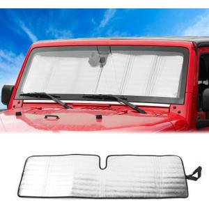 JWWY Windshield Sunshade Window Sun Shade Heat Shield Sun Visor UV Rays and Foldable Sun Shield Blocks for Jeep Wrangler Car Interior Accessories for 1996-2018 TJ JK JKU51.96in*15.35in (Silver)