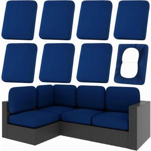 hyha 8Pcs Patio Cushion Covers, Stretch Outdoor Couch Cushion Covers Replacement, Washable Outdoor Chair/Sofa Slipcovers for Patio Furniture Cushions Protector with Elastic Bottom(Navy,Cover Only)