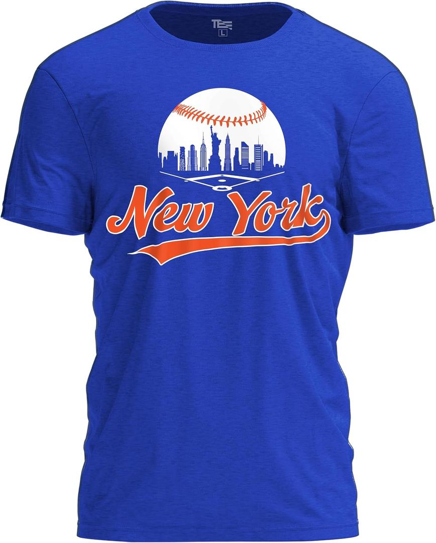 Baseball Shirt Fan Cityscape T-Shirt with Urban Skyline Graphic (Blue)