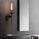 Phansthy Bathroom Vanity Light Antique Brass 1-Light Wall Sconce with 2.8 Inches Diameter Cylinder Ribbed Clear Glass Canopy (One-Light)