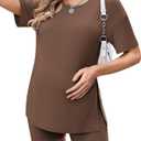 Ekouaer Women's Maternity Pajamas Sets 2 Piece Outfits Short Sleeve Shirts and Biker Shorts Pregnancy Loungewear Mama Clothes XL