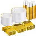 WELLIFE 600 PCS Gold Disposable Dinnerware Set for 100 Guests, Gold and White Plastic Plates for Party, 100 Each-Dinner & Salad Plates, Cups, Forks Knives Spoons for Wedding and Party