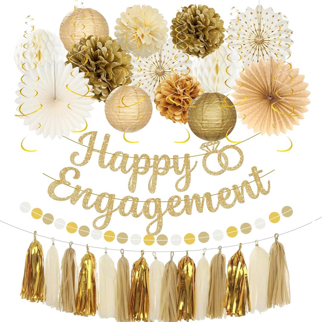 Roetyce Engagement Party Decorations, Gold Glitter Happy Engagement Banner, Almost Married/Just Engaged Photo Background, Congratulations Wedding Bachelorette Backdrop Decor