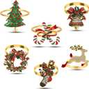 KPOSIYA Christmas Napkin Rings Set of 6pcs, Gold Metal Napkin Ring Holder Bluk for Xmas Party Favor Holiday Winter Dinner Table Decoration