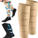 3 Pairs Lymphedema Compression Leg Wraps Kit 20-30 Mmhg Medical Shin Splint Wrap with Compression Socks (Nude and Black)