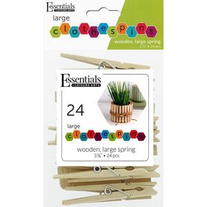 Large Wooden Clothespins 3.38" - 24 Pack Big Spring-Loaded Pins for Crafts, DIY Projects, Gift Wrapping, Photo Displays, and Home Decor