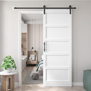 Fredbeck 36x96 inch White Barn Door with 6.6FT MDF Sliding Door Hardware Kit Included & Handle,Solid PVC Surface,DIY Assembly,5-Panel 