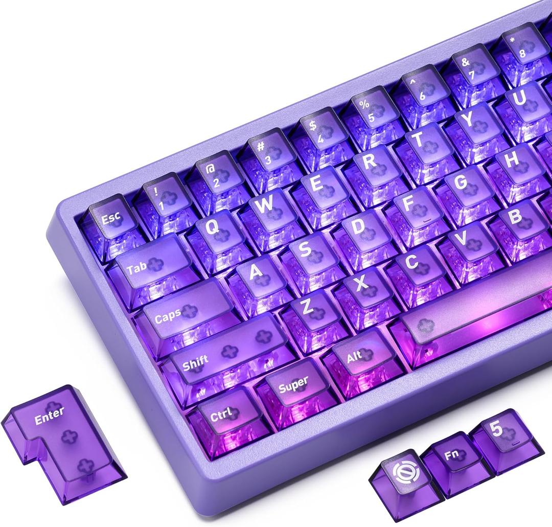 HITIME XVX Purple Clear Keycaps,Transparent Keycaps 60 75 100 Percent,Ceramic Keycap Style, Shine Through Keycap, Cherry Profile Keyboard Key Cap Set for Mx Switches Mechanical Keyboard, 119 Keys