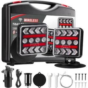 USB-C Wireless Trailer Lights Kit with Reverse, IP67 Waterproof Magnetic LED Tow Light for Towing, Tail, Brake, Turn Signal for Car, Boat, Camper, RV (B-Type)