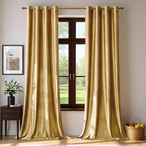 BULBUL Velvet Gold Curtains 90 inch Length- Living Room Blackout Thermal Window Drapes Darkening Decor Grommet Curtains for Bedroom Set of 2 Panels