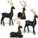 Thyle 4 Pcs Christmas Reindeer Decor Small Resin Standing Sitting Deer Figurine Mini Reindeer Christmas Table Decoration for Home Indoor Xmas Holiday Small Statue Rustic Table Decor(Black, Gold)