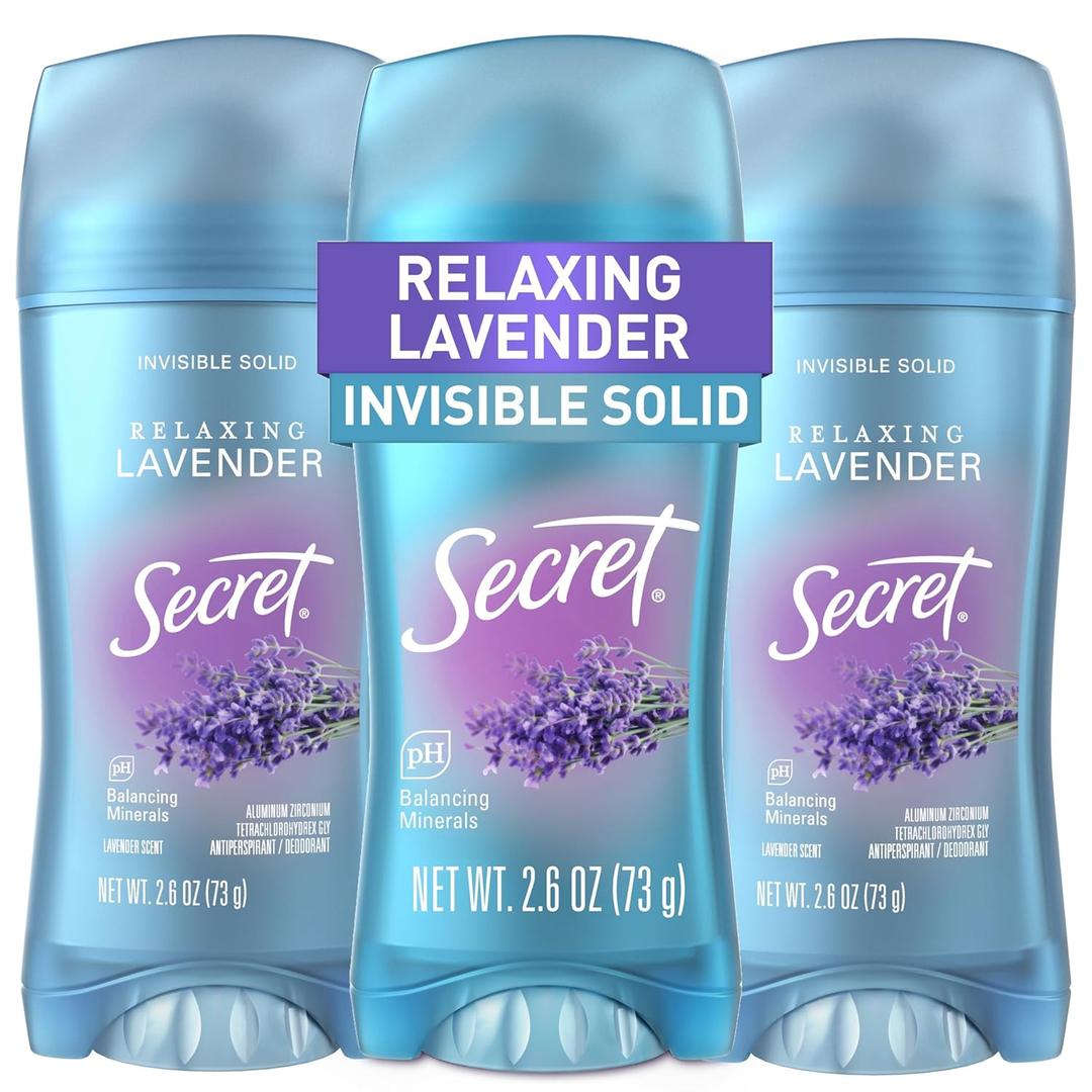 Secret Fresh Antiperspirant Deodorant for Women, 72hr Breathable Sweat & Odor Protection, Instant Freshness & Gentle, PH Balancing Mineral, Invisible Solid, Relaxing Lavender Scent, 2.6 oz (Pack of 3)