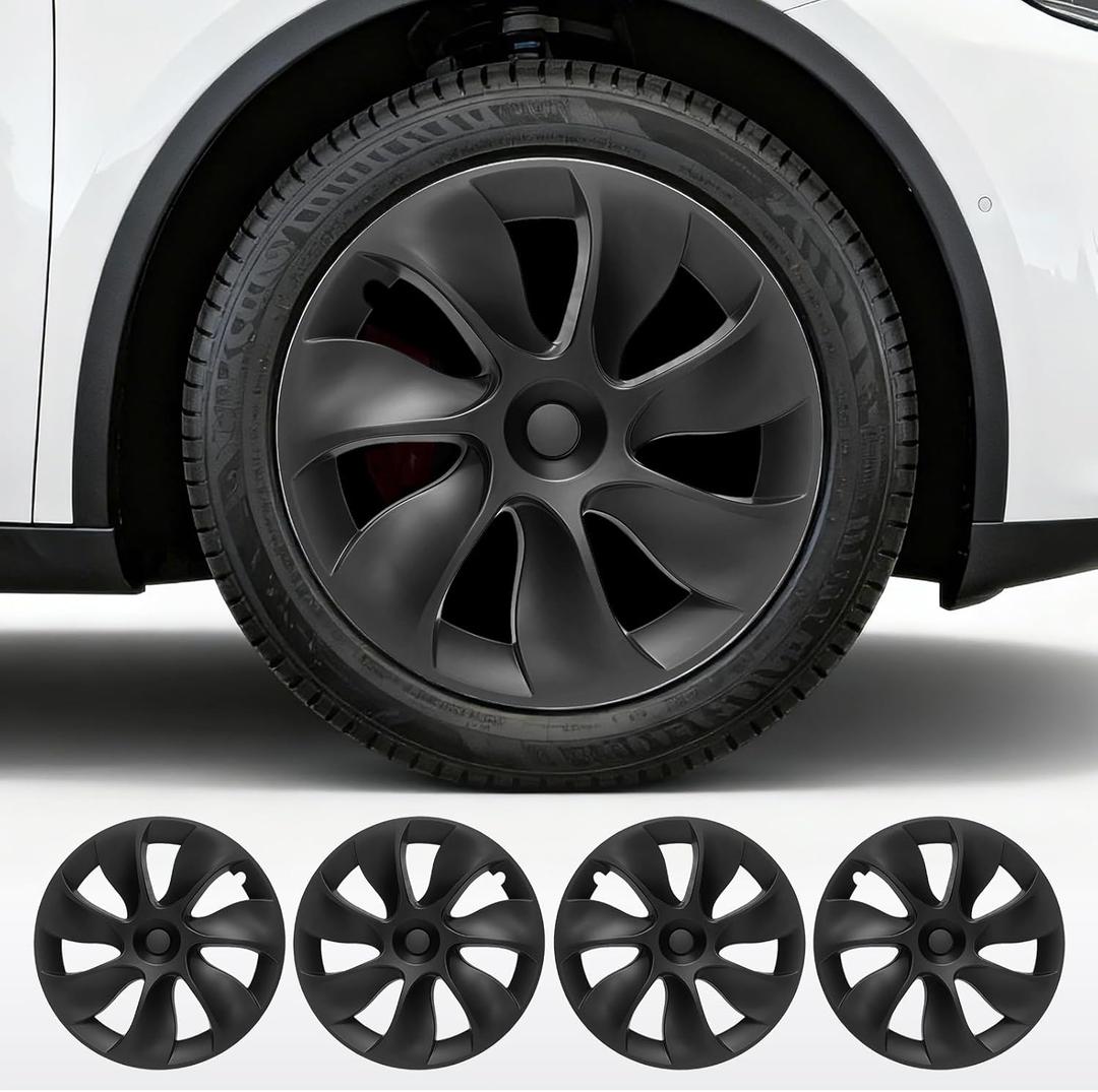 Hubcaps for Tesla Model Y Wheel Covers 19 inch 2021-2024 Hubcaps 4 Pcs Compatible with Tesla Model Y Rim Protector Replacement Wheel Cover Exterior Accessories,Black