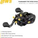 Lew's TP1SHA Tournament Pro LFS Speed Spool Bait Cast Reel, 7.5:1 120/ 12, RH, ACB, 120/ 12 - 31" Black