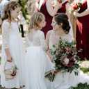 Topmaker Flower Girl Dress for Toddler Baby Girls, Lace Tulle Dress for Wedding, Birthday Party, Photoshoot, Special Occasion (White,150 )