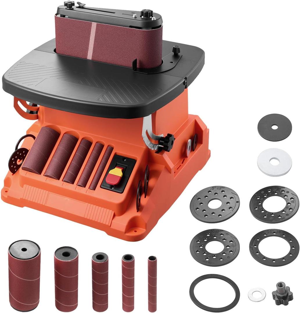 VEVOR Oscillating Belt and Spindle Sander, 2400RPM Benchtop Spindle Sander with 5/8" Stroke, 5 Sleeves (1/2" - 2") & 24" x 3.86" Sanding Belt for Woodworking, Furniture Finishing, DIY Projects