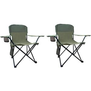 2PCS Folding Camping Collapsible Chairs Heavy Duty Lawn Chair with Cooler Bag, Storage Pocket, Waterproof Bag Outdoor Arm Chair, Supports 225LBS, Green