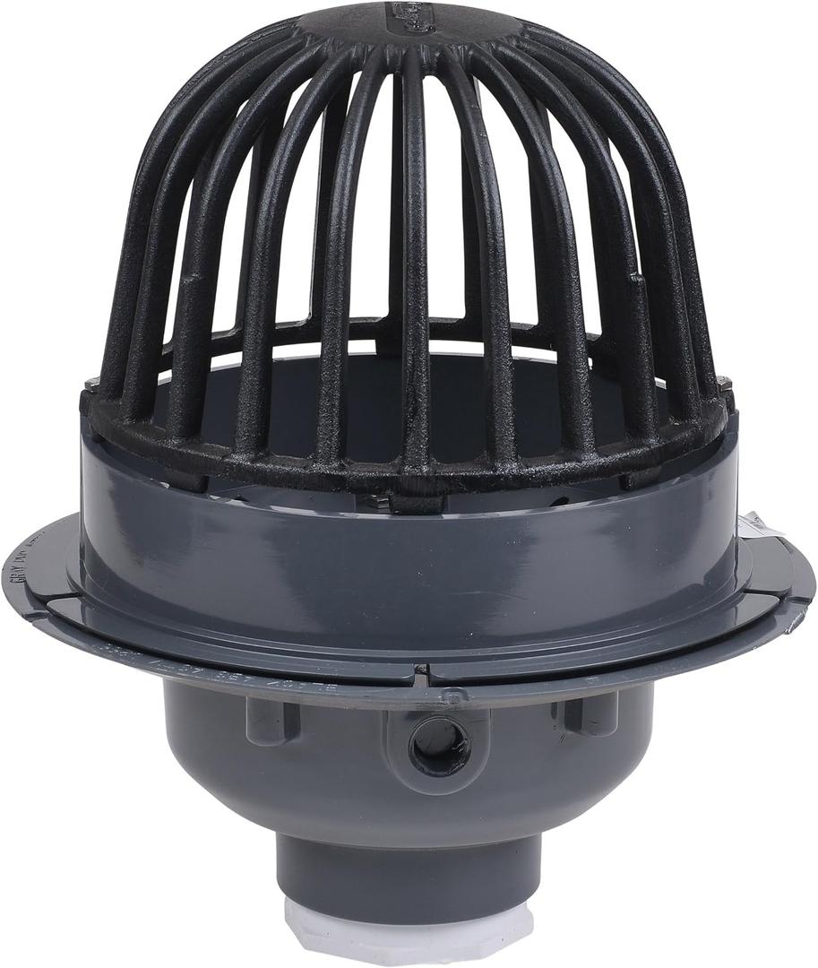 Oatey 78042 PVC Roof Drain with Cast Iron Dome and Dam Collar, 2-Inch